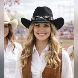 Black Western Hat with Beaded Band